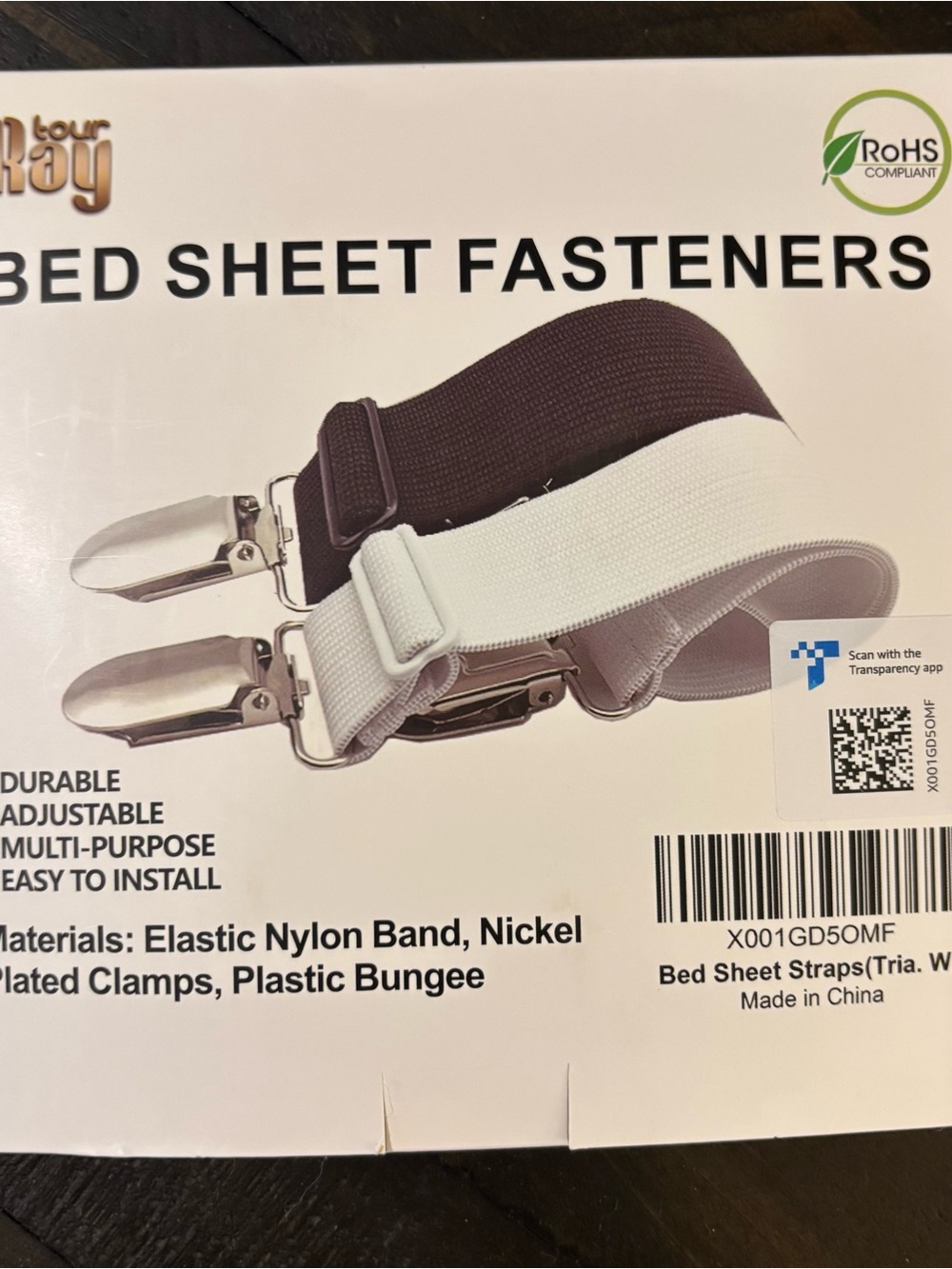 Bed Sheet Fasteners - 4 White Elastic Straps